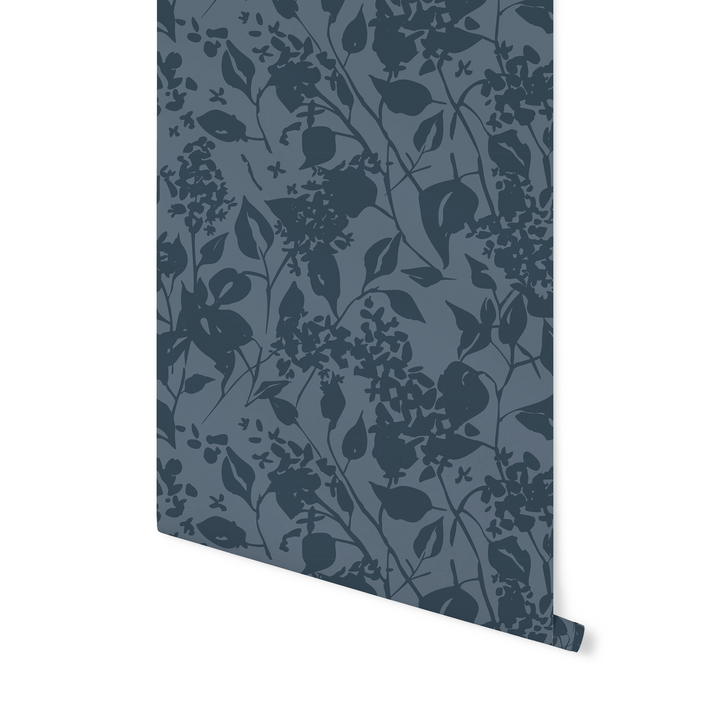 Crushed Navy Blue Abstract Floral Wallpaper WW2516