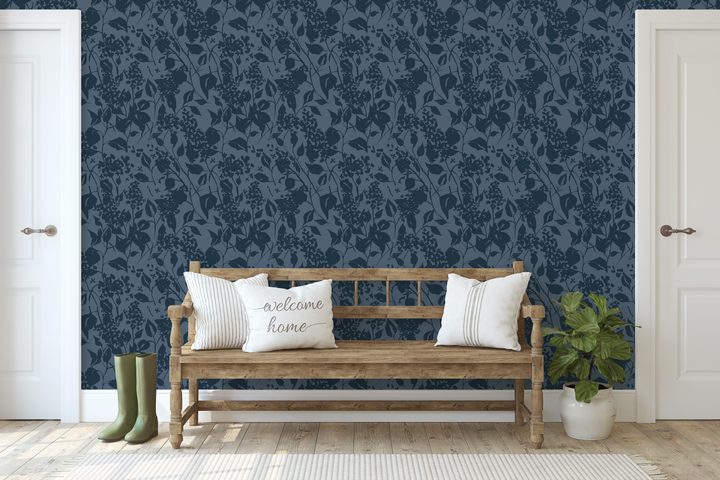 Crushed Navy Blue Abstract Floral Wallpaper WW2516