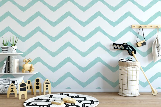 Peel and Stick Wallpaper Blue/ Baby Blue Chevron Wallpaper/ Removable Wallpaper/ Unpasted Wallpaper/ Pre-Pasted Wallpaper WW1736