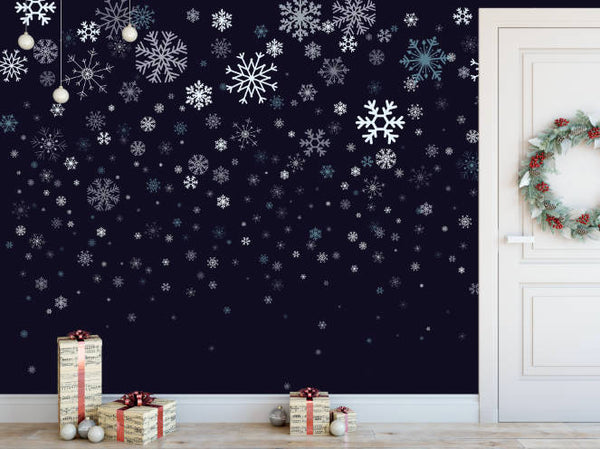 Navy Snowflakes Wallpaper // Removable Wallpaper // Peel and Stick Wallpaper // Unpasted Wallpaper // Pre-Pasted Wallpaper WW1735