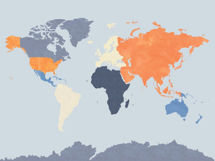 Kids Peel and Stick Wallpaper World Map/ Orange, Gray, Blue Watercolor Map Wallpaper/ Removable/ Peel and Stick/ Unpasted wallpaper WW1959