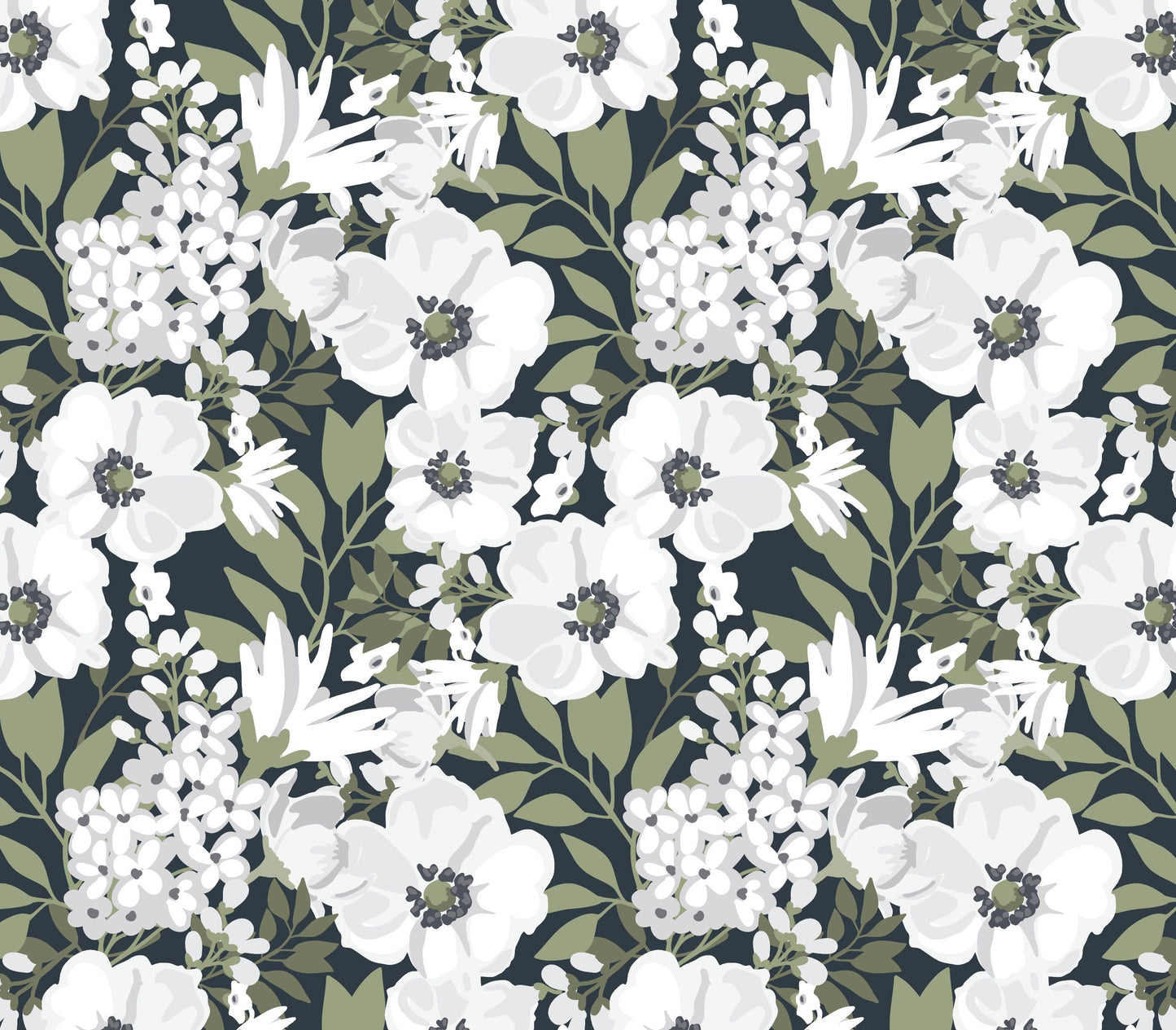 Peel and Stick Wallpaper Floral/ Black and White Floral Wallpaper/ Removable Wallpaper/ Unpasted Wallpaper/ Pre-Pasted Wallpaper WW1917