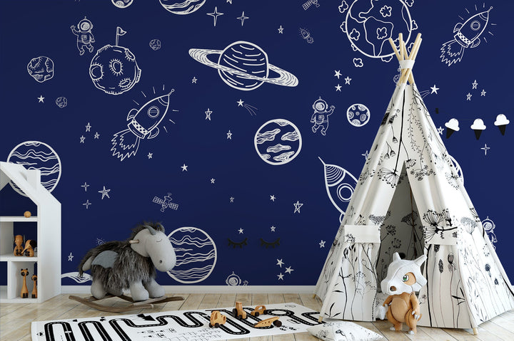 Peel and Stick Wallpaper Blue/ Navy Space Mural Wallpaper/ Removable Wallpaper/ Unpasted Wallpaper/ Pre-Pasted Wallpaper WW1935