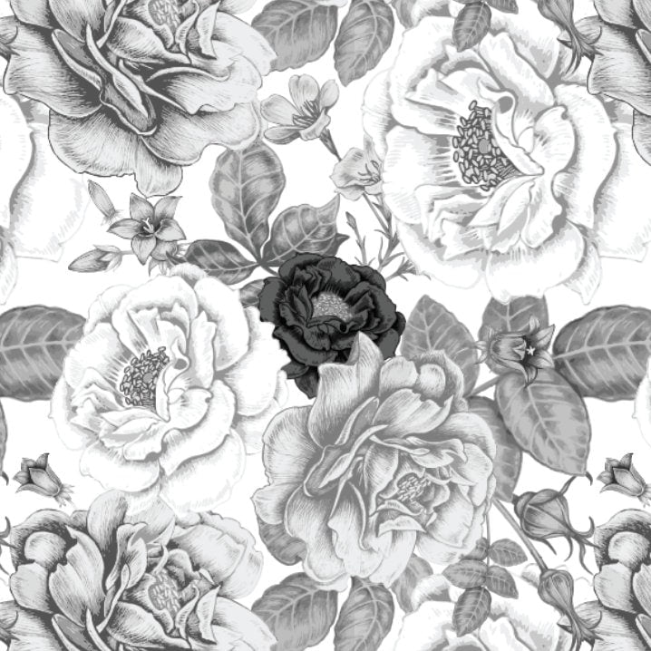 Peel and Stick Wallpaper Floral/ Vintage Black and White Roses Wallpaper/ Removable Wallpaper/ Unpasted Wallpaper/ Wallpaper WW1908