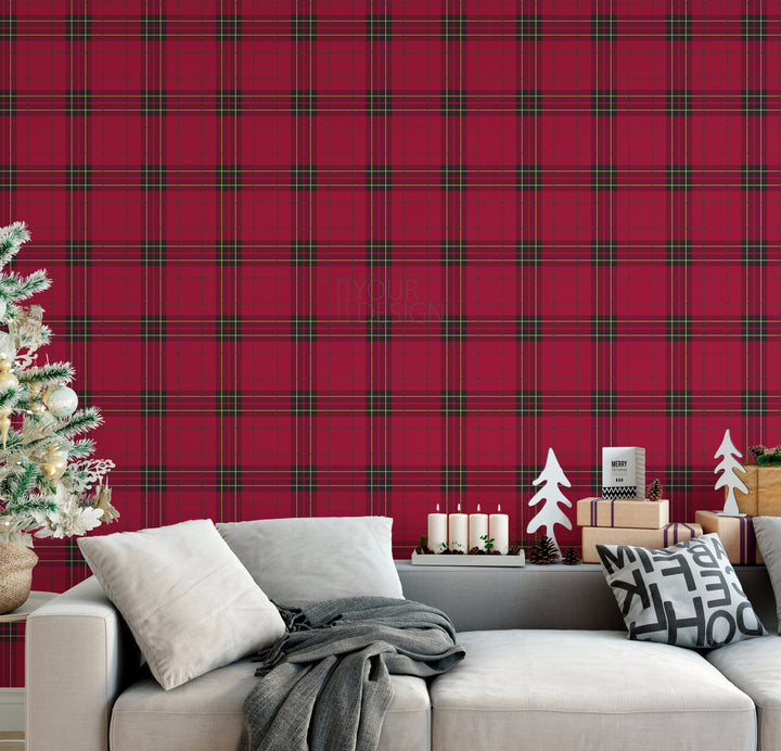 Wallpaper Plaid Red/ Christmas Holiday Tartan Plaid Wallpaper/ Removable/ Peel and Stick/ Unpasted/ Pre-Pasted Wallpaper WW1948