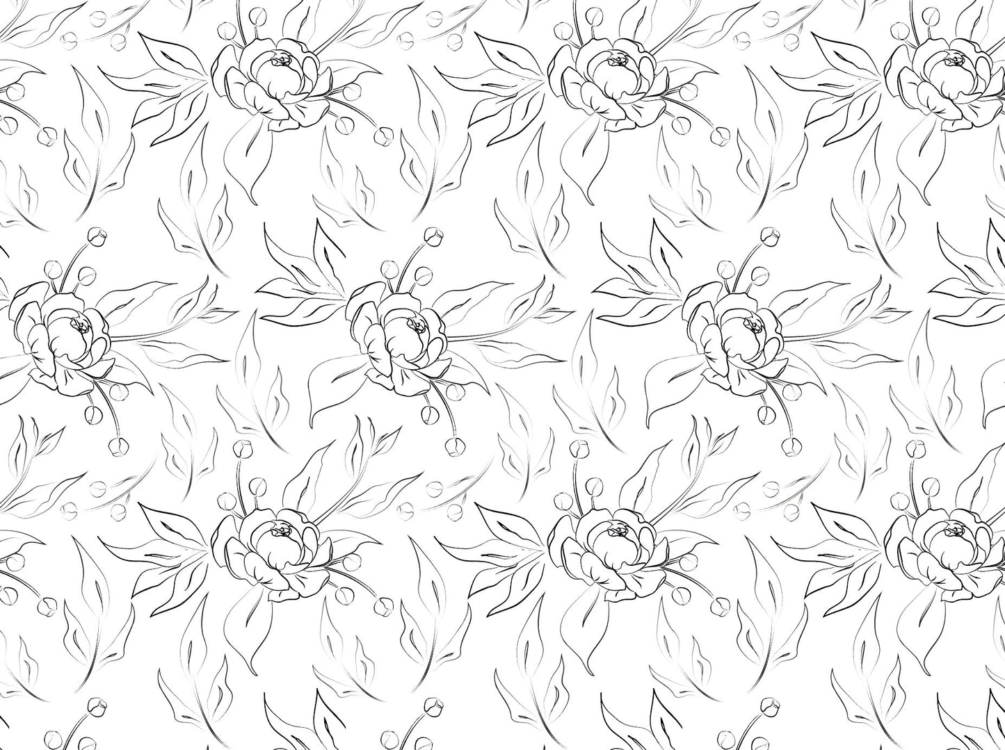 Peel and Stick Wallpaper Floral/ Black Peony Sketch Wallpaper/ Removable Wallpaper/Unpasted Wallpaper/ Pre-Pasted Wallpaper WW2081