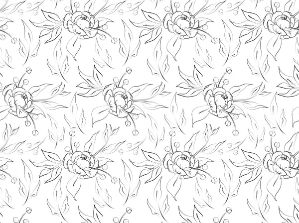 Peel and Stick Wallpaper Floral/ Black Peony Sketch Wallpaper/ Removable Wallpaper/Unpasted Wallpaper/ Pre-Pasted Wallpaper WW2081