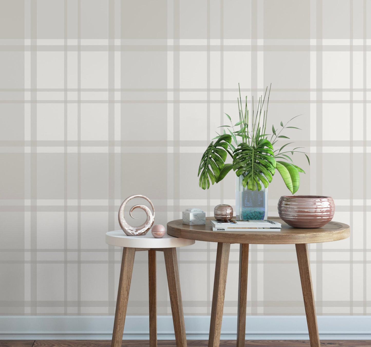 Wallpaper Plaid Gray/ Warm Gray Plaid Wallpaper/ Removable Wallpaper/ Peel and Stick Wallpaper/ Unpasted/ Pre-Pasted Wallpaper WW2026