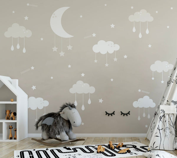 Beige Moon Beam and Cloud Wallpaper/ Removable Wallpaper/ Peel and Stick Wallpaper/ Unpasted Wallpaper/ Pre-Pasted Wallpaper WW2021