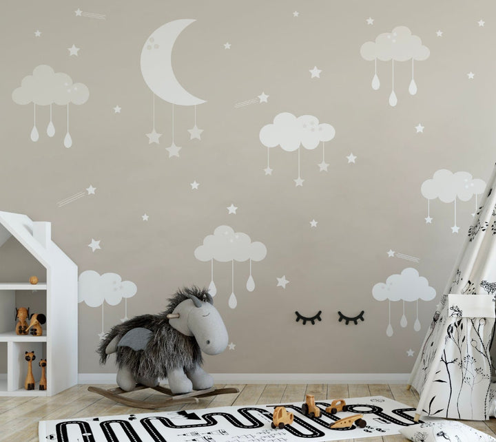 Beige Moon Beam and Cloud Wallpaper/ Removable Wallpaper/ Peel and Stick Wallpaper/ Unpasted Wallpaper/ Pre-Pasted Wallpaper WW2021