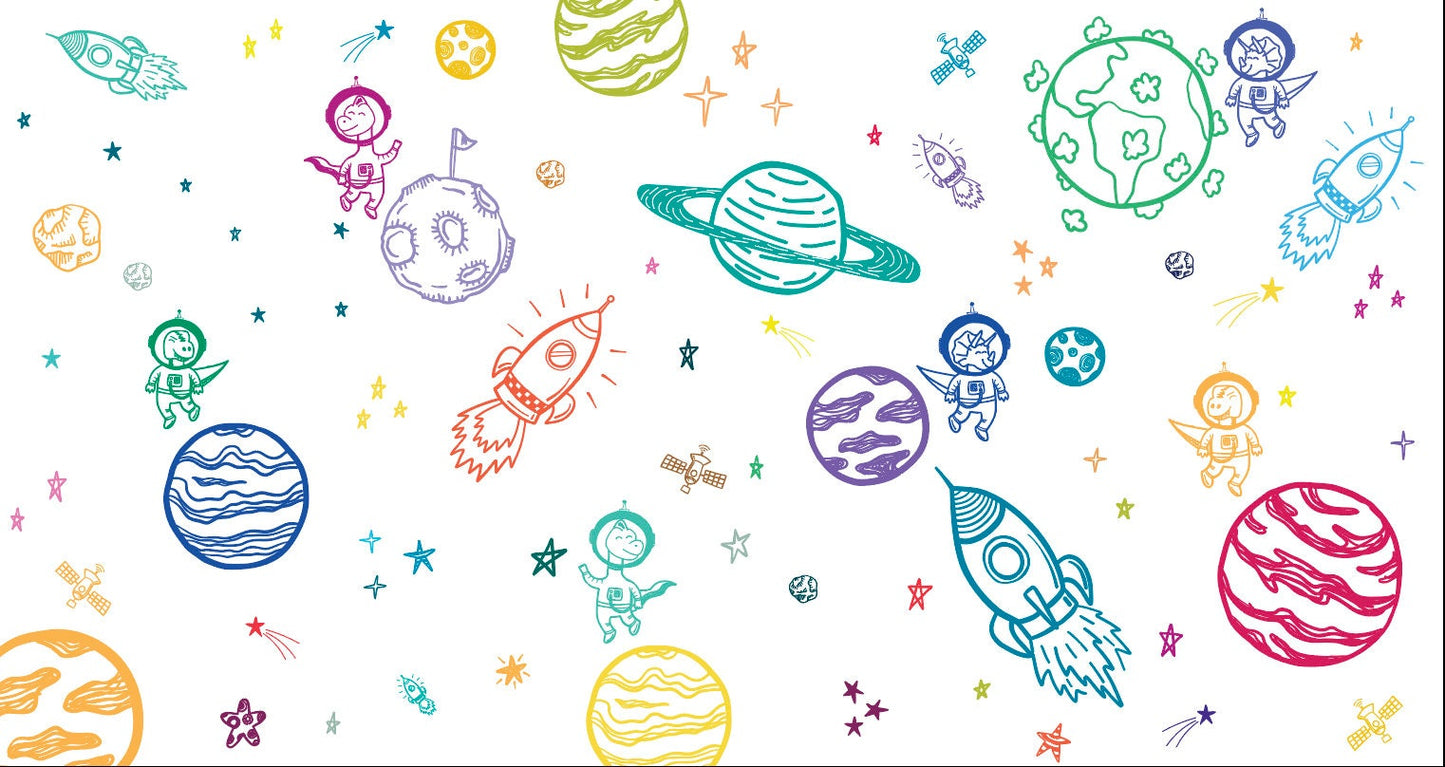 Peel and Stick Wallpaper Nursery/ Dino Astronaut Rainbow Space Mural Wallpaper/ Removable Wallpaper/ Unpasted Wallpaper WW2157