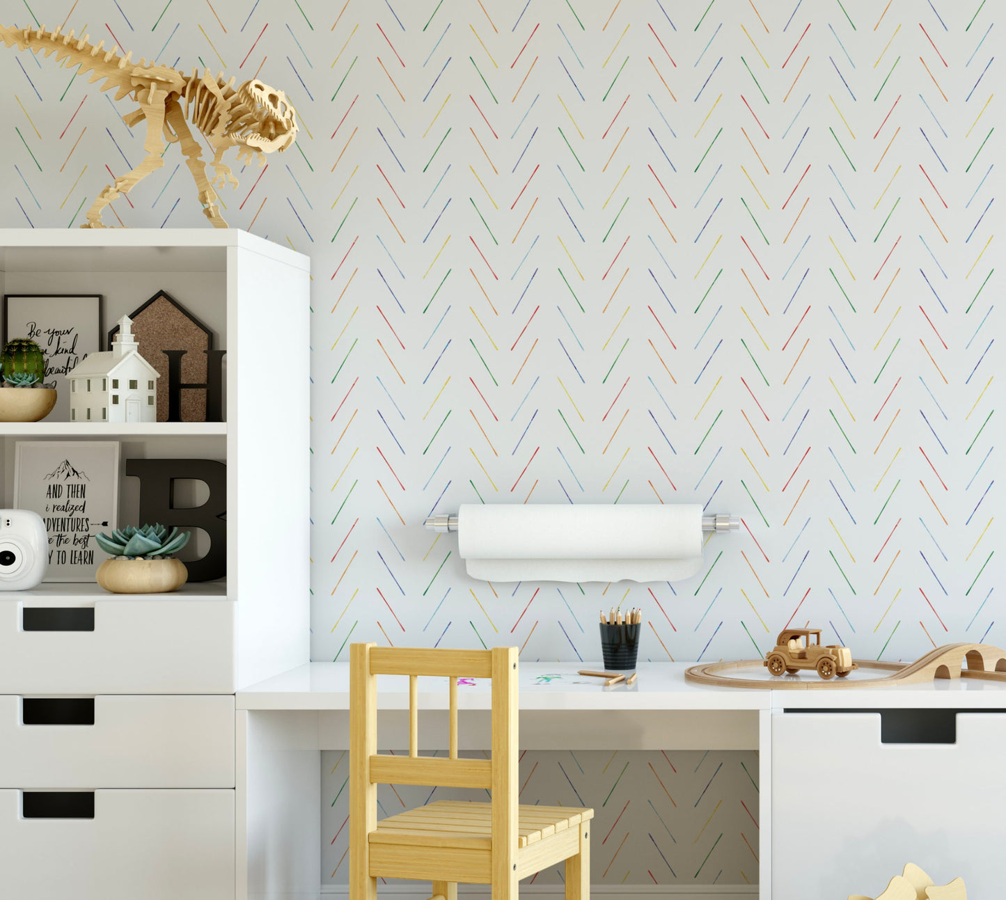 Peel and Stick Wallpaper Kids/ Rainbow Watercolor Herringbone Wallpaper/ Removable Wallpaper/ Unpasted Wallpaper/ Wallpaper WW2137