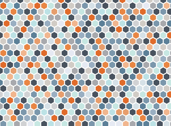 Peel and Stick Wallpaper Blue & Orange Hexagon Wall Mural/ Removable Wallpaper/ Unpasted Wallpaper/ Pre-Pasted Wallpaper WW2131