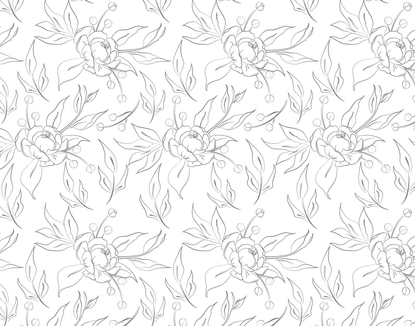 Peel and Stick Wallpaper Floral/ Gray Peony Sketch Wallpaper/ Removable Wallpaper/ Unpasted Wallpaper/ Pre-Pasted Wallpaper WW2148