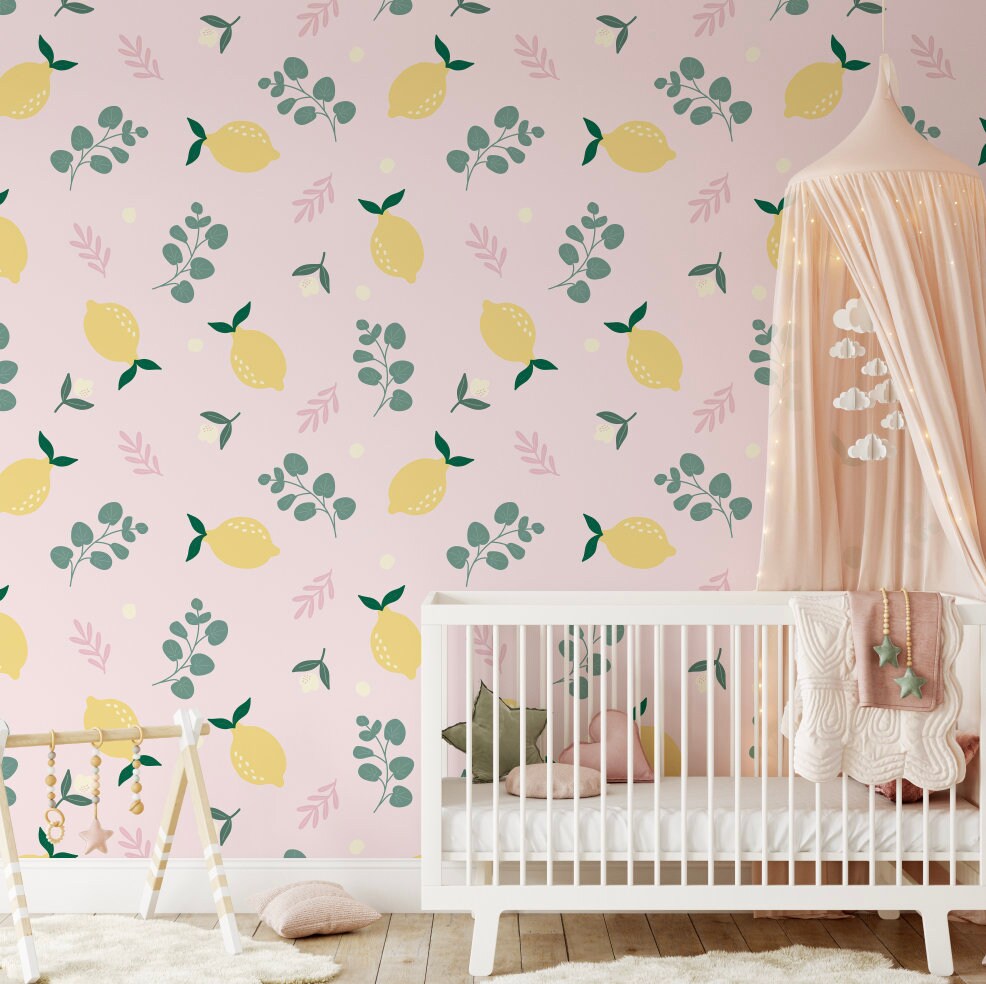 XL Blushing Lemons Wallpaper/ Removable Wallpaper/ Peel and Stick Wallpaper/ Unpasted Wallpaper/ Pre-Pasted Wallpaper WW2136