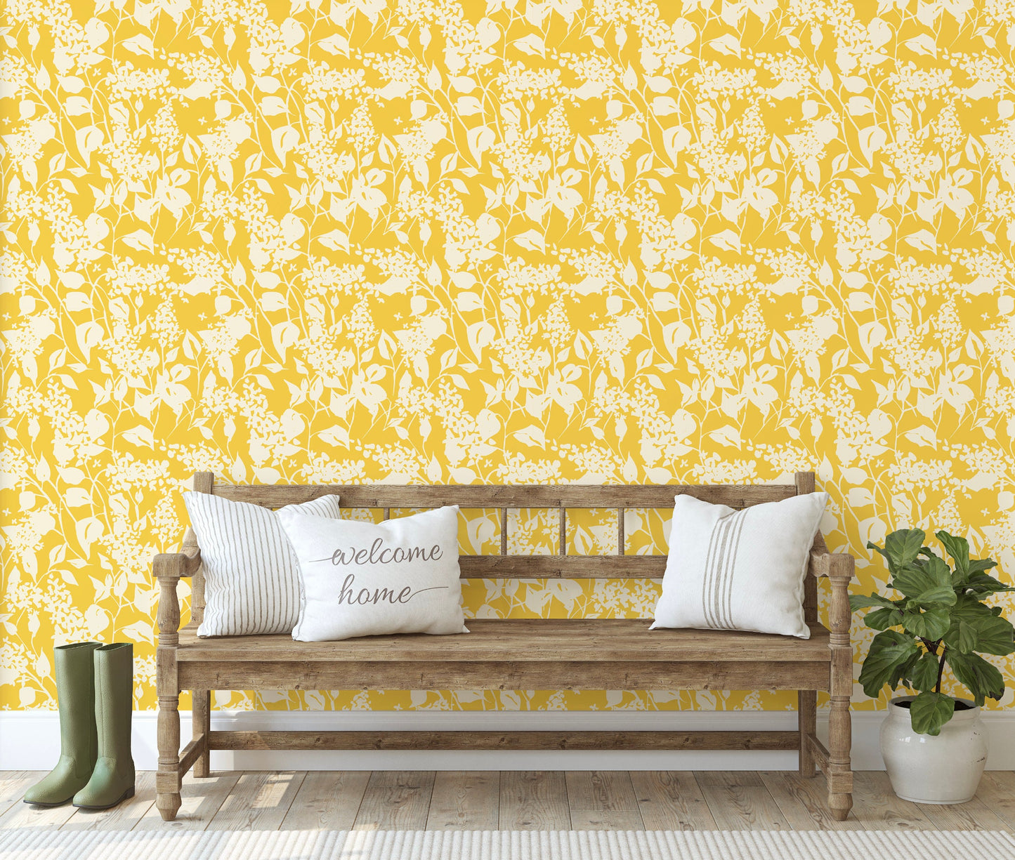 Peel and Stick Wallpaper Floral/ Yellow Abstract Floral Wallpaper/ Removable Wallpaper/ Unpasted Wallpaper/ Pre-Pasted Wallpaper WW2127