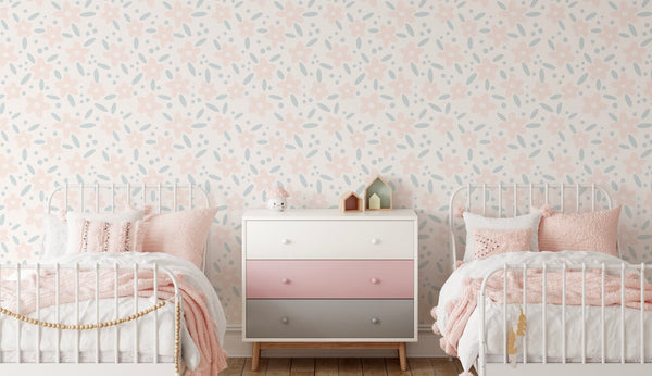 Peel and Stick Wallpaper Floral/ Pink and Sage Daisy Wallpaper/ Removable Wallpaper/ Unpasted Wallpaper/ Pre-Pasted Wallpaper WW2255