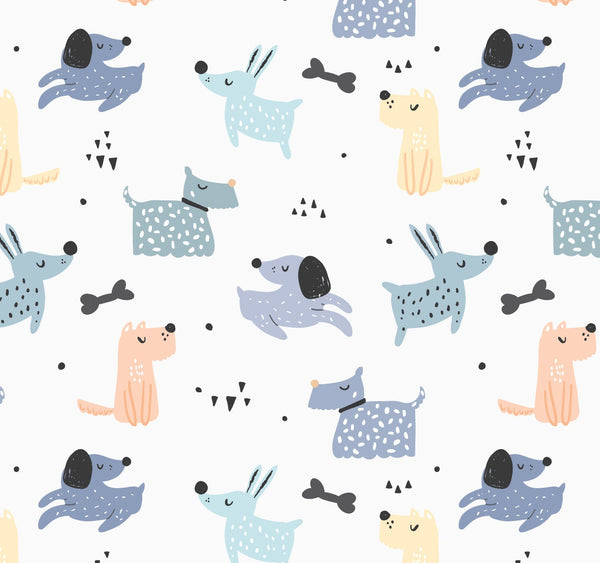 Peel and Stick Wallpaper Blue/ Blue & Peach Pups Wallpaper/ Removable Wallpaper/ Unpasted Wallpaper/ Pre-Pasted Wallpaper WW2239