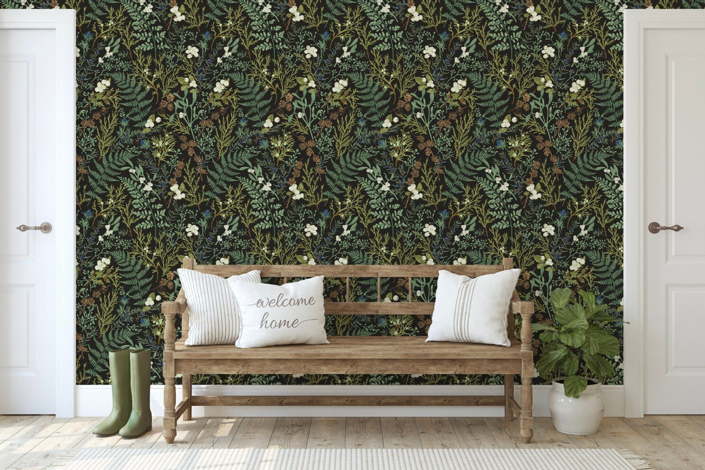 Peel and Stick Wallpaper Dark/ Fern and Berry Wallpaper/ Removable Wallpaper/ Unpasted Wallpaper/ Pre-Pasted Wallpaper WW2212