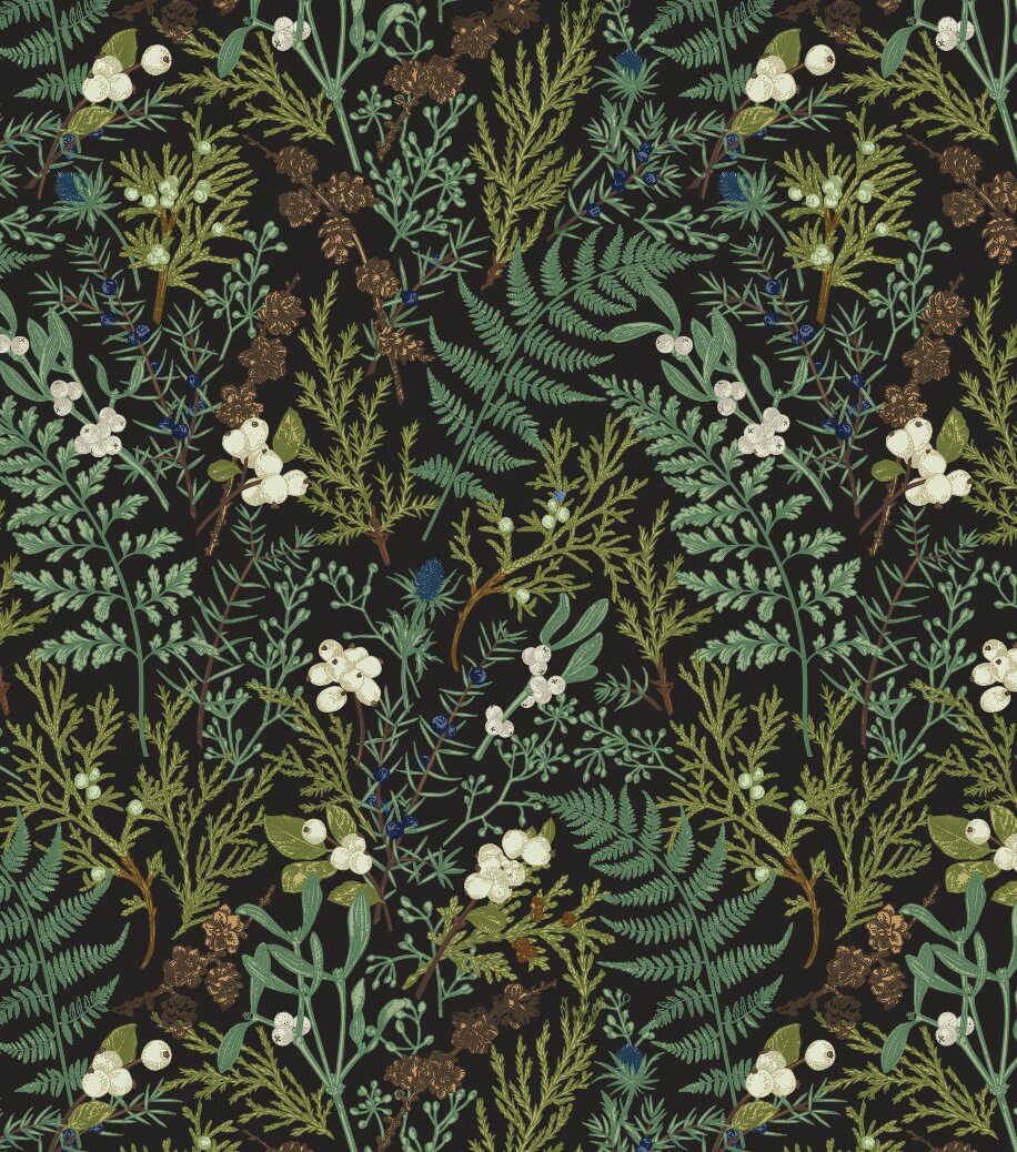 Peel and Stick Wallpaper Dark/ Fern and Berry Wallpaper/ Removable Wallpaper/ Unpasted Wallpaper/ Pre-Pasted Wallpaper WW2212