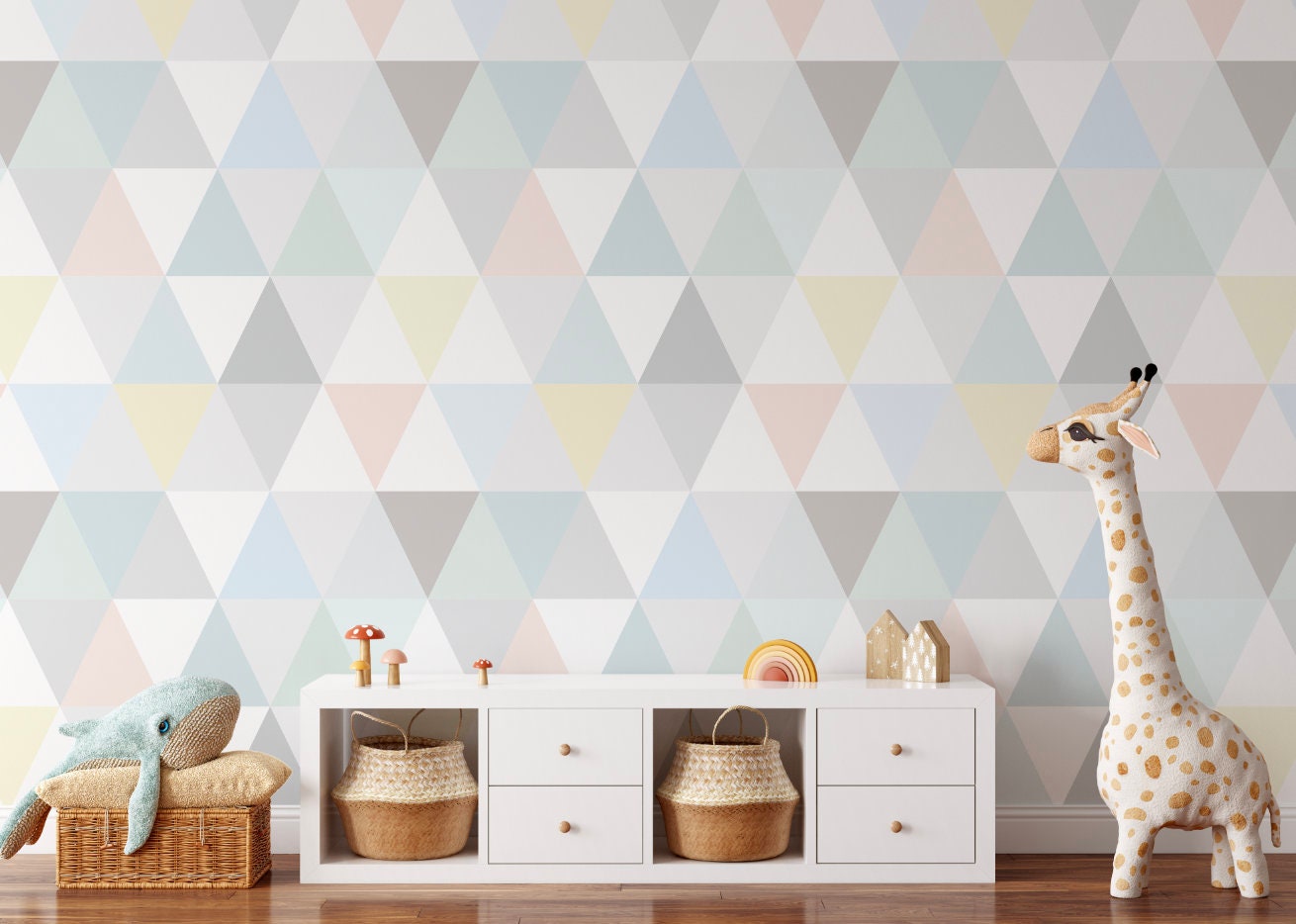 Peel and Stick Wallpaper Danish Pastel Modern Triangles Wallpaper/ Removable Wallpaper/ Unpasted Wallpaper/ Pre-Pasted Wallpaper WW2202