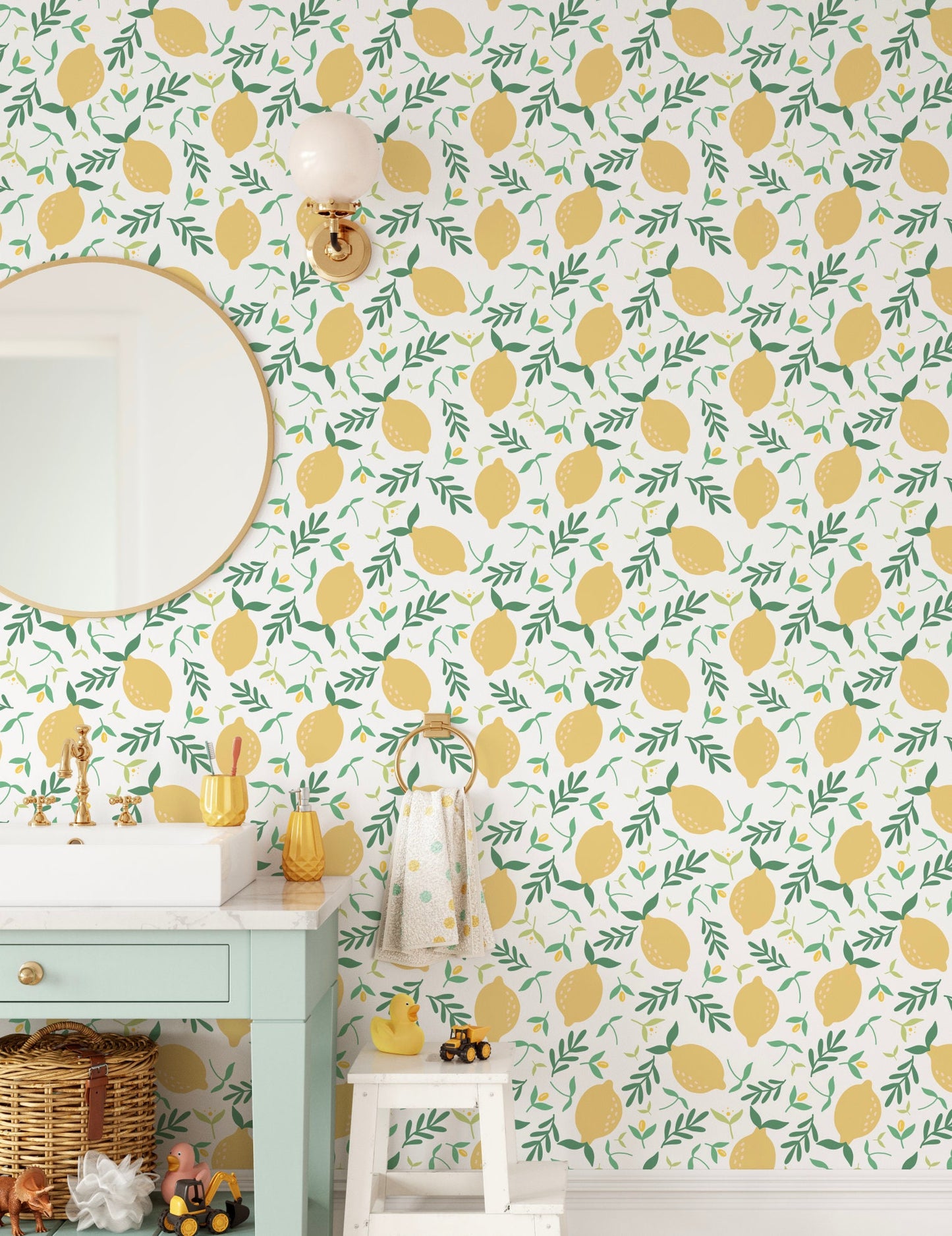 Lovely Lemon Wallpaper // Removable Wallpaper// Peel and Stick Wallpaper// Unpasted Wallpaper // Pre-Pasted Wallpaper WW1807