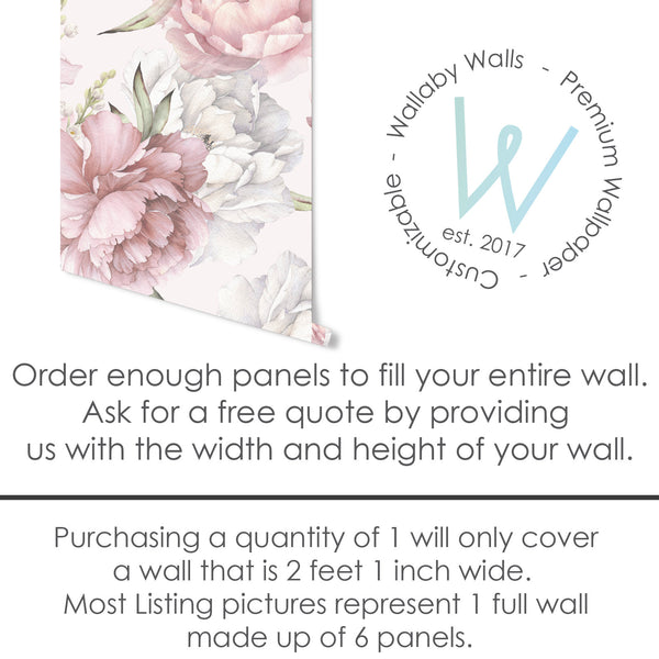 Peel and Stick Wallpaper Pink Floral/ Blushing Pink Peony Wallpaper/ Removable Wallpaper/ Unpasted Wallpaper/ Pre-Pasted Wallpaper WW2217