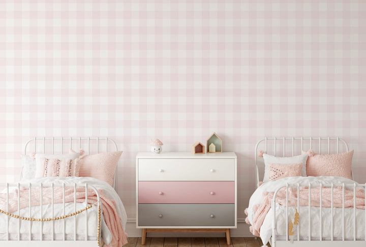 Wallpaper Plaid Pink/ Gingham Wallpaper Pink/ Soft Pink Buffalo Check Wallpaper/ Removable/ Peel and Stick/ Unpasted Wallpaper WW2223