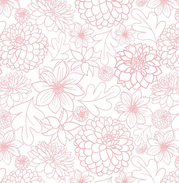 Peel and Stick Wallpaper Pink/ Pink Dahlia Wallpaper/ Removable Wallpaper/ Unpasted Wallpaper/ Pre-Pasted Wallpaper WW1701