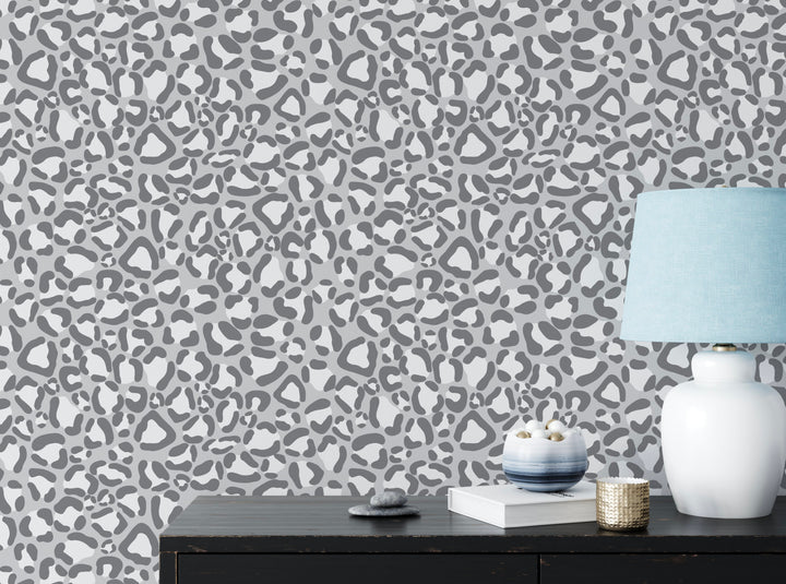 Peel and Stick Wallpaper Leopard/ Modern Gray Leopard Print Wallpaper/ Removable Wallpaper/ Unpasted Wallpaper/ Pre-Pasted Wallpaper WW2244