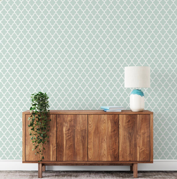 Peel and Stick Wallpaper Teal Quatrefoil/ Sea Foam Green Quatrefoil Removable Wallpaper/ Peel and Stick Wallpaper/ Unpasted Wallpaper WW1717