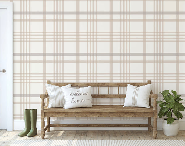 Wallpaper Plaid Brown/ Cozy Brown Plaid Wallpaper/ Removable Wallpaper/ Peel and Stick Wallpaper/ Unpasted/ Pre-Pasted Wallpaper WW2249