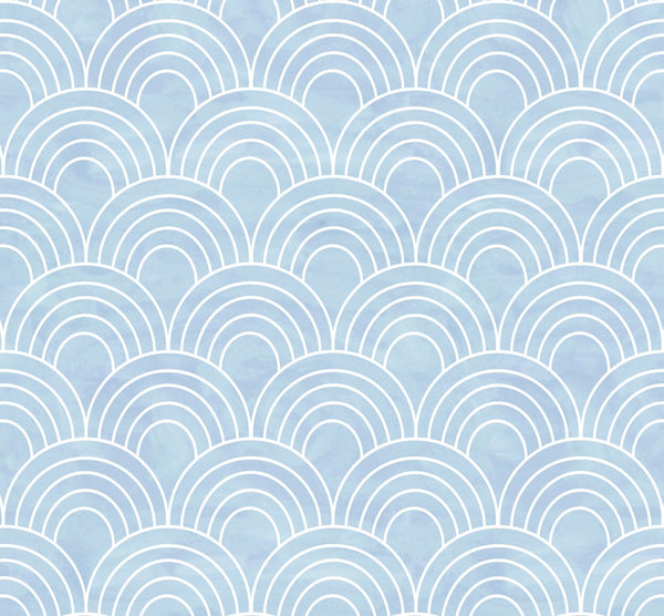 Peel and Stick Wallpaper Blue Scallops / Soft Blue Watercolor Arches Wallpaper/ Removable Wallpaper/ Unpasted Wallpaper/ Wallpaper WW2247