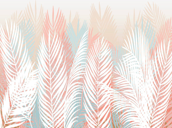 Peel and Stick Wallpaper Tropical Palm/ Cognac, Coral & Blue Palm Mural/ Removable/ Peel and Stick/ Unpasted/ Pre-Pasted Wallpaper WW2266