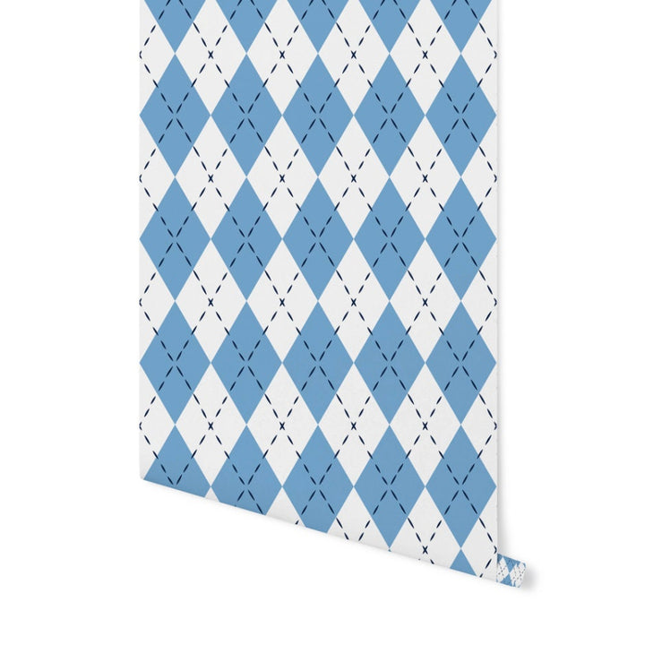 Carolina Blue Argyle Wallpaper/ Removable Wallpaper/ Peel and Stick Wallpaper/ Unpasted Wallpaper/ Pre-Pasted Wallpaper WW2305