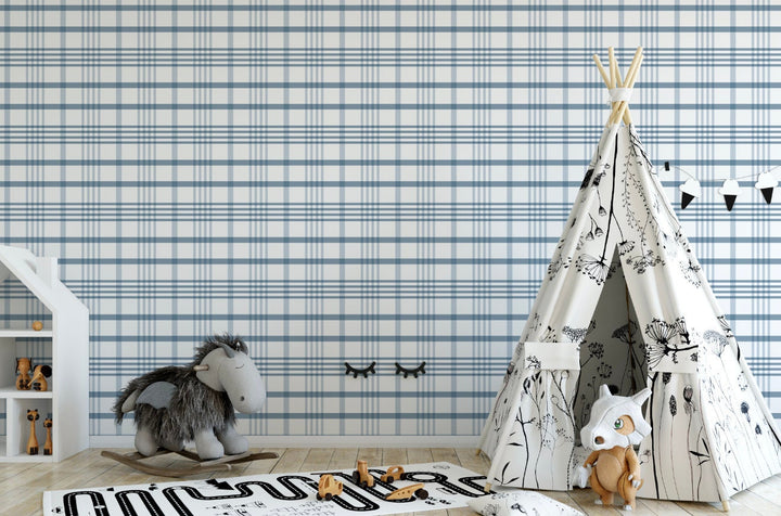 Wallpaper Plaid Blue/ Soft Blue Plaid Wallpaper/ Removable Wallpaper/ Peel and Stick Wallpaper/ Unpasted/ Pre-Pasted Wallpaper WW2302