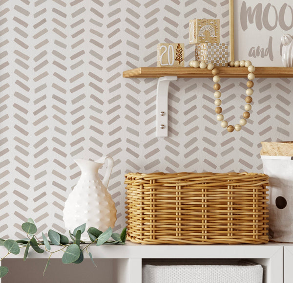 Peel and Stick Wallpaper Beige/ Beige Chevron Brush Strokes Wallpaper/ Removable Wallpaper/ Unpasted Wallpaper/ Wallpaper WW2307