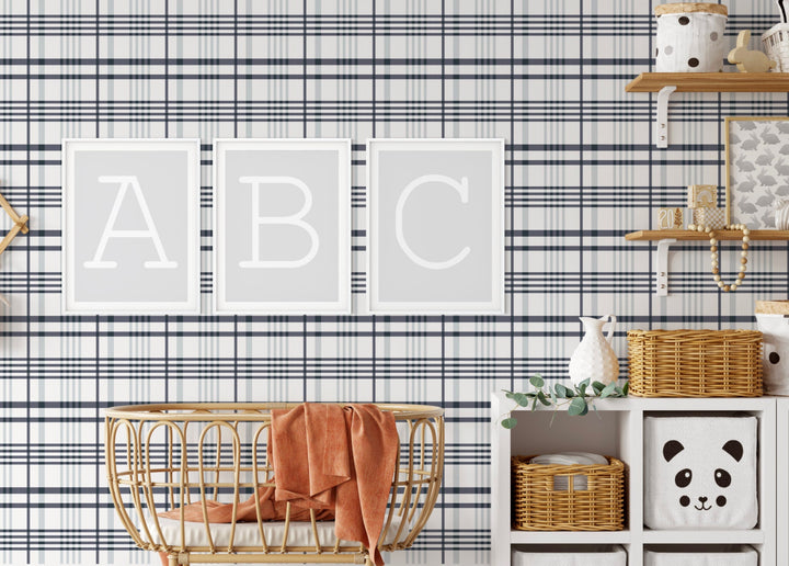 Wallpaper Plaid Blue/ Hale Navy Blue Plaid Wallpaper/ Removable Wallpaper/ Peel and Stick Wallpaper/ Unpasted/ Pre-Pasted Wallpaper WW2314