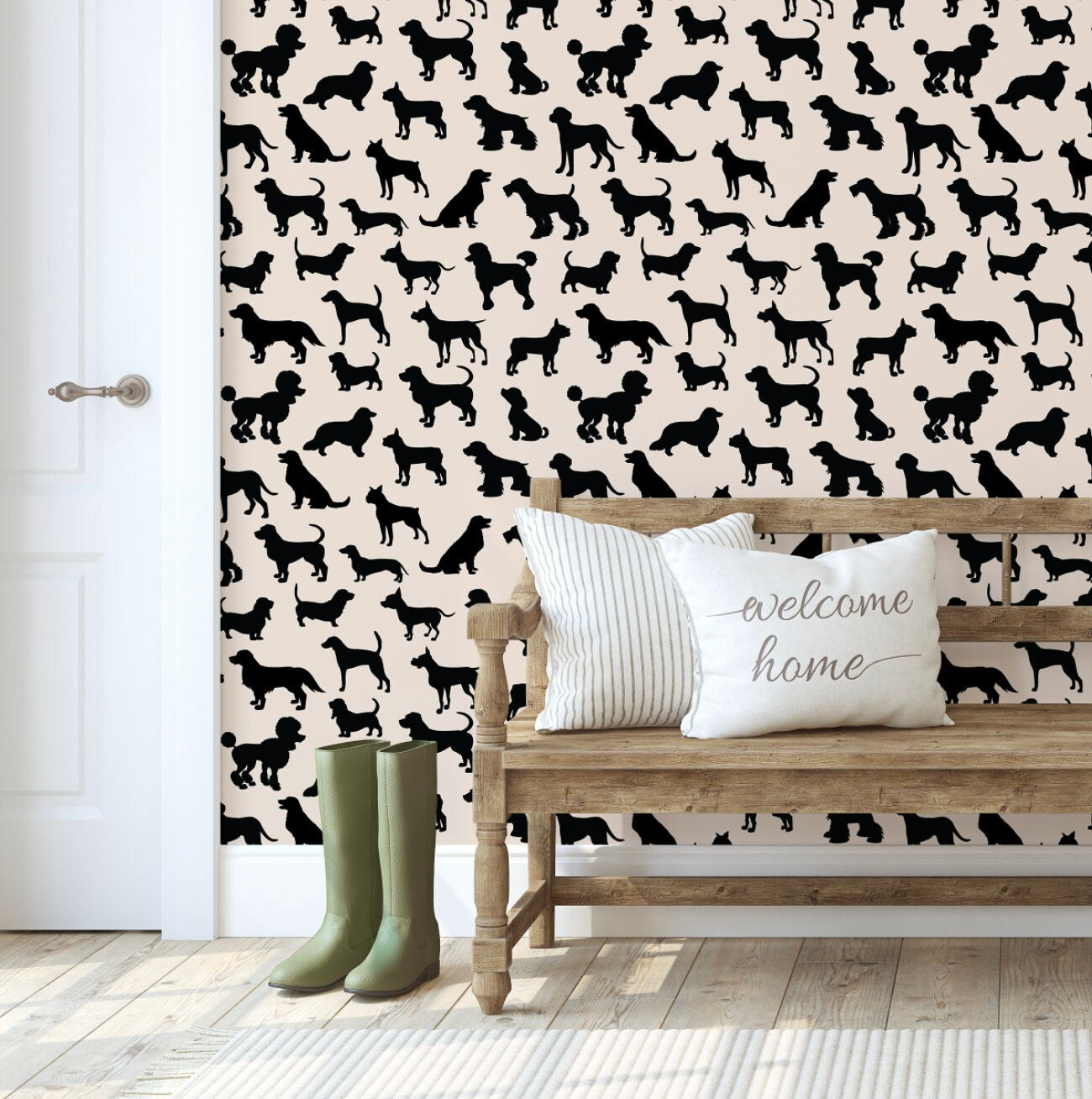 Tan and Black Dog Silhouette/ Wallpaper/ Removable Wallpaper/ Unpasted Wallpaper/ Pre-Pasted Wallpaper WW2327