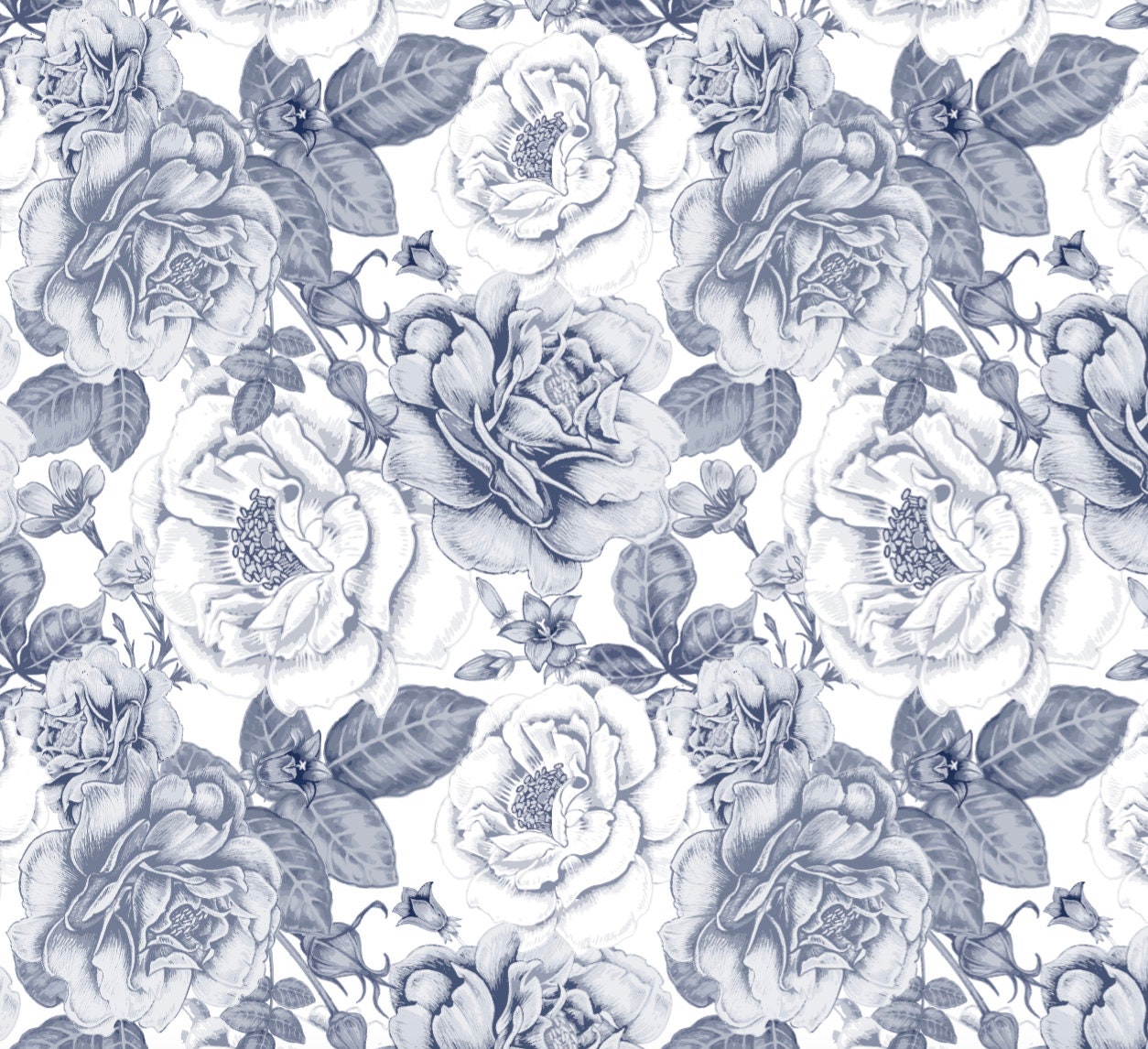 Blue Wallpaper Floral/ Vintage Blue Roses Wallpaper/ Removable Wallpaper/ Unpasted/ Pre-Pasted WW2265