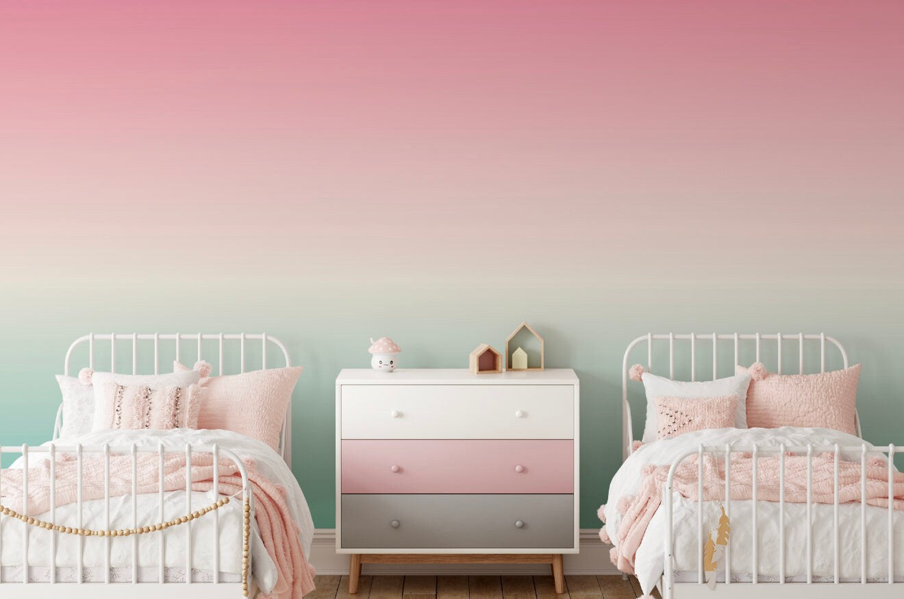 Wallpaper Ombre Pink Teal/ Peel and Stick Wallpaper Pink/ Aviation Sunset Ombre Wallpaper/ Removable Wallpaper/ Unpasted/ Pre-Pasted WW2332