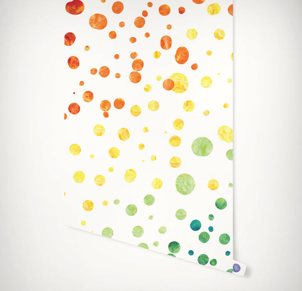 Rainbow Watercolor Spatter Dot Seamless Repeating Wall Mural Wallpaper/ Removable/ Peel and Stick/ Unpasted/ Pre-Pasted Wallpaper WW2333