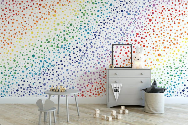 Rainbow Watercolor Spatter Dot Seamless Repeating Wall Mural Wallpaper/ Removable/ Peel and Stick/ Unpasted/ Pre-Pasted Wallpaper WW2333