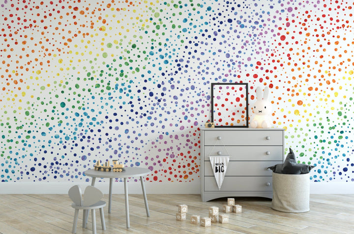 Rainbow Watercolor Spatter Dot Seamless Repeating Wall Mural Wallpaper/ Removable/ Peel and Stick/ Unpasted/ Pre-Pasted Wallpaper WW2333