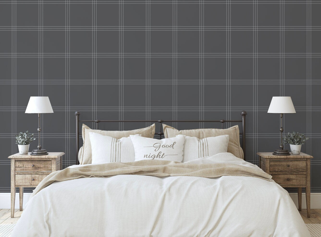 Charcoal Windowpane Plaid Wallpaper/ Removable/ Peel and Stick/ Unpasted/ Pre-Pasted Wallpaper WW2337