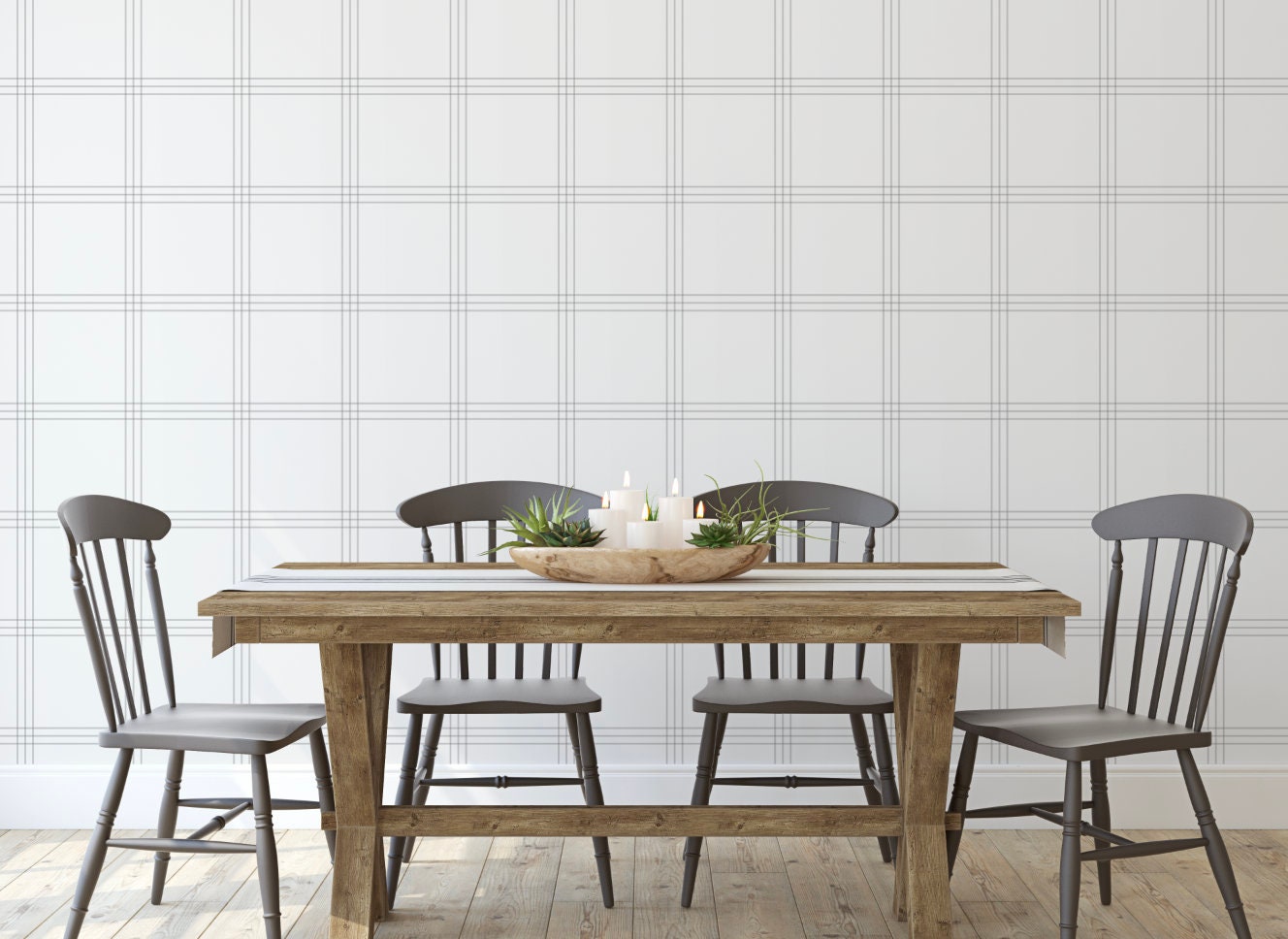 White Windowpane Plaid Wallpaper/ Removable/ Peel and Stick/ Unpasted/ Pre-Pasted Wallpaper WW2336