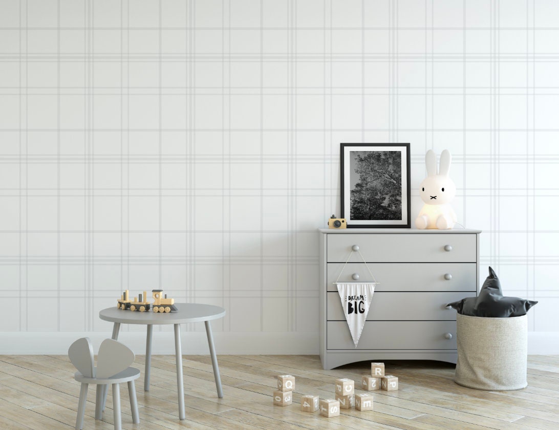 Asymmetric White Plaid Wallpaper/ Removable/ Peel and Stick/ Unpasted/ Pre-Pasted Wallpaper WW2338