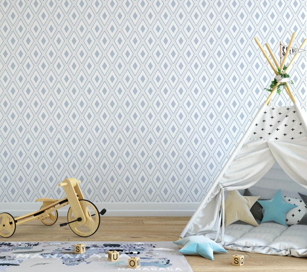 Peel and Stick Wallpaper blue/ Geometric Diamond Stone Blue Wallpaper/ Removable/ Unpasted/ Pre-Pasted Wallpaper WW1946