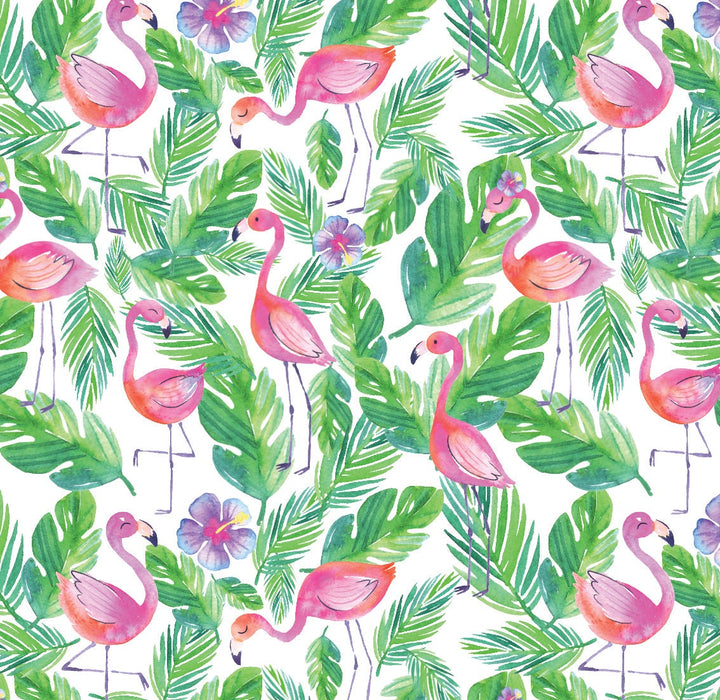 Pink Flamingos and Palm Leaves Beach Coastal Tropical Green Wallpaper/Peel and Stick/ Removable/ Unpasted/ Pre-Pasted Wallpaper WW1729