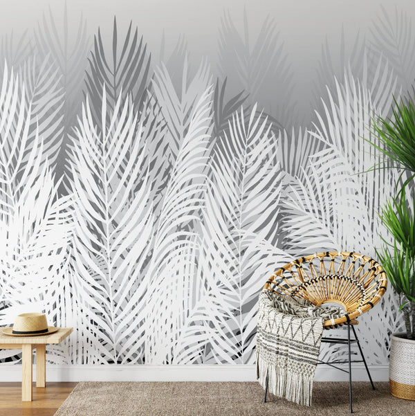 Wallpaper Tropical Palm Black Coastal/ Black and White Palm Mural/ Removable/ Peel and Stick/ Unpasted/ Pre-Pasted Wallpaper WW2096